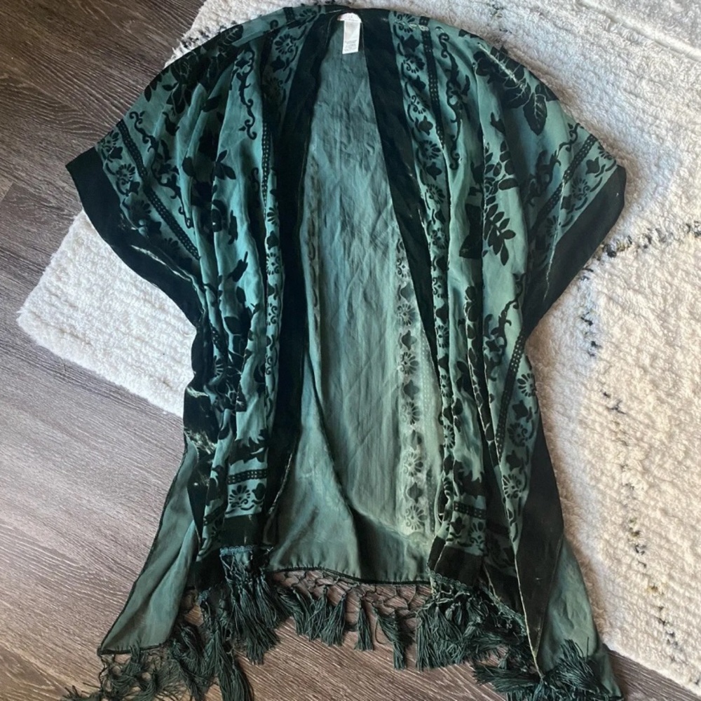 Free people kimono womens free bird jade combo teal blue and black